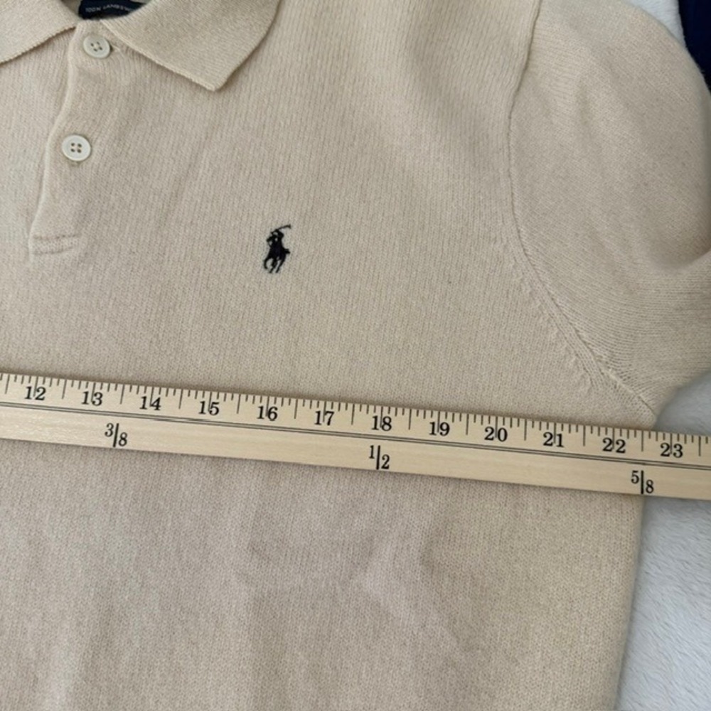 VINTAGE Polo Ralph Lauren 100% Lambswool Polo Sweater Italian Yarn Cream Large - Picture 7 of 11